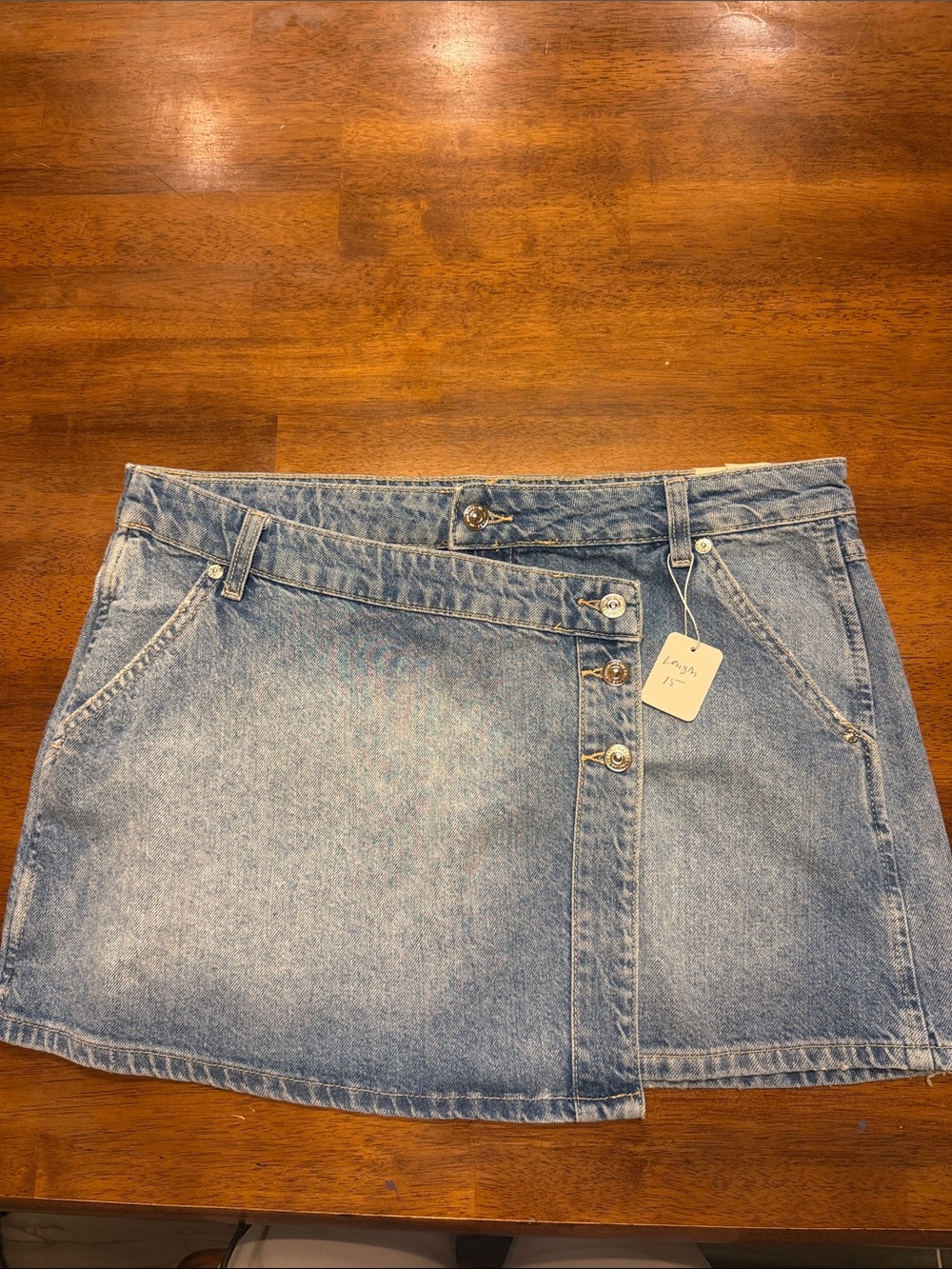 We The Free (Free People) light blue denim button-front mini skirt